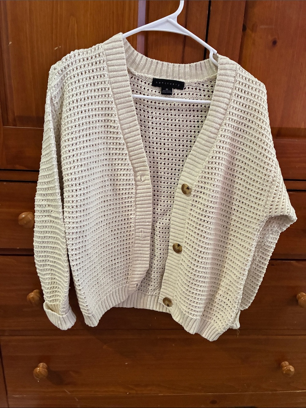 Sanctuary Cream Open-Weave Button-Front Cardigan